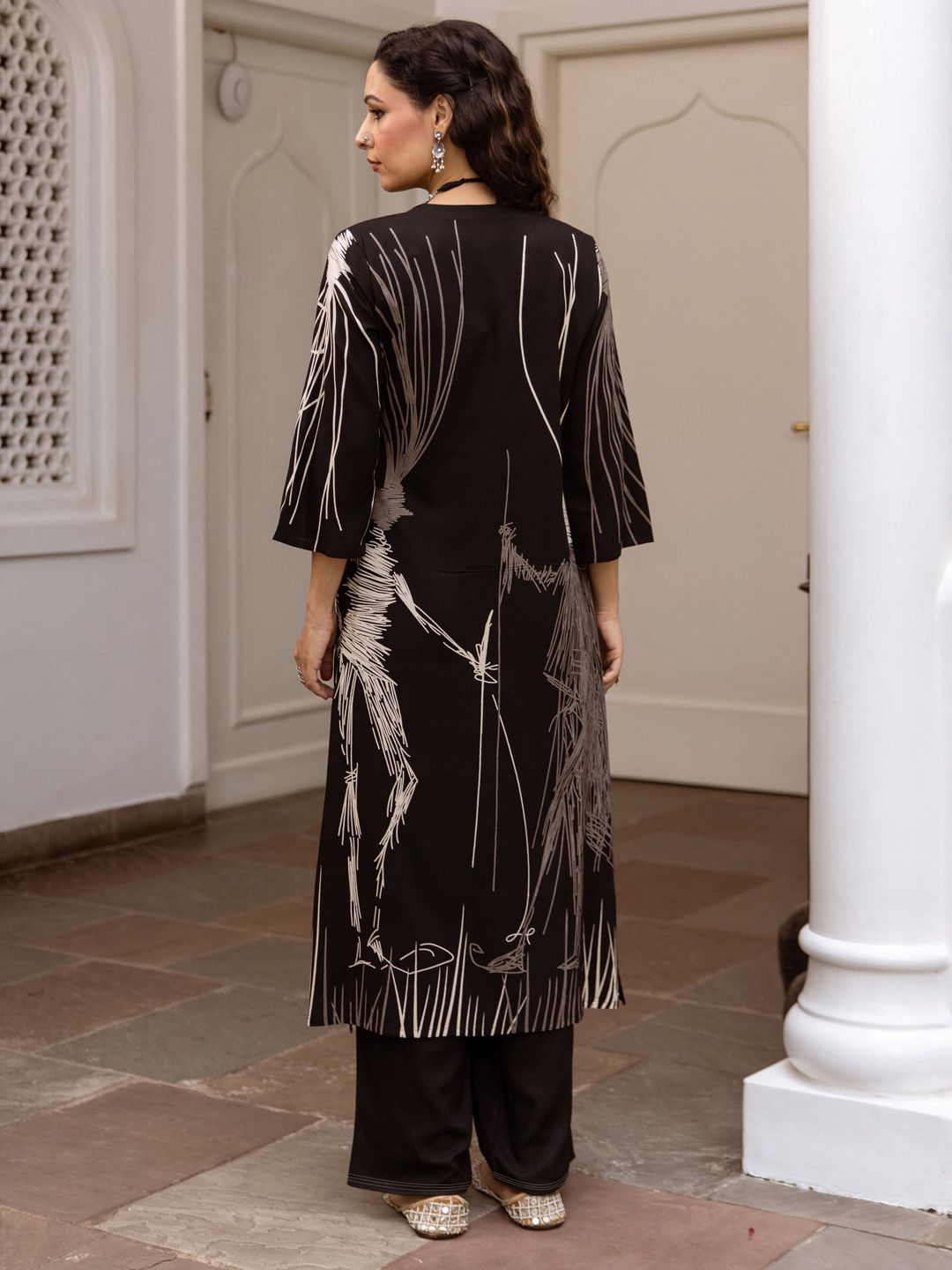 Indo Era Abstract Printed Regular Straight Kurta with Palazzos