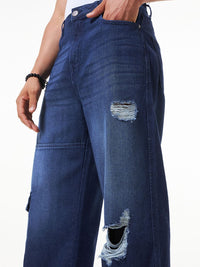Bewakoof Men Wide Leg High-Rise Distressed Dark Jeans
