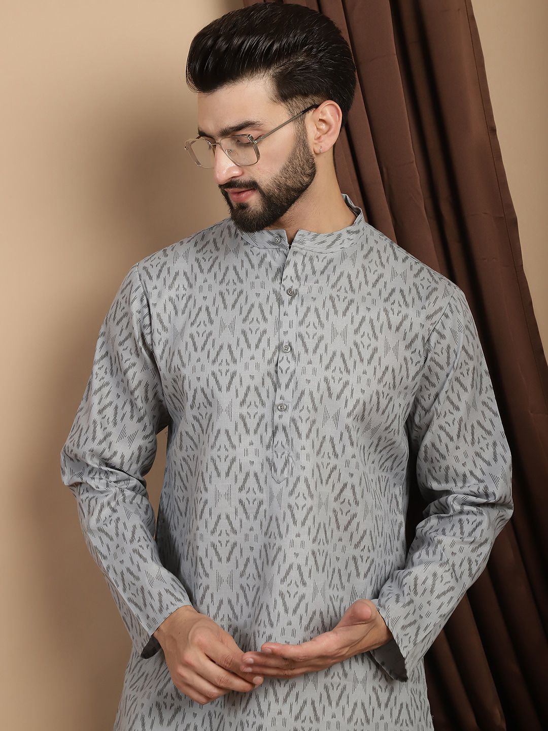 Anouk Mandarin Collar Long Sleeves Ethnic Motifs Cotton Kurta