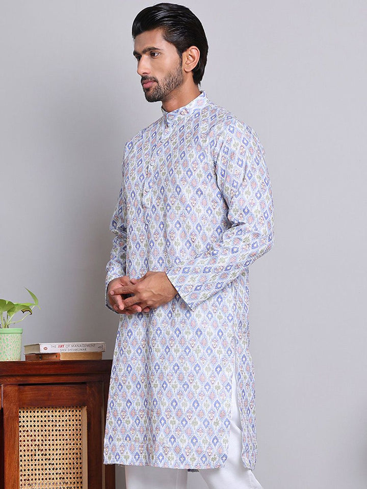 Jompers Geometric Printed Mandarin Collar Straight Kurta