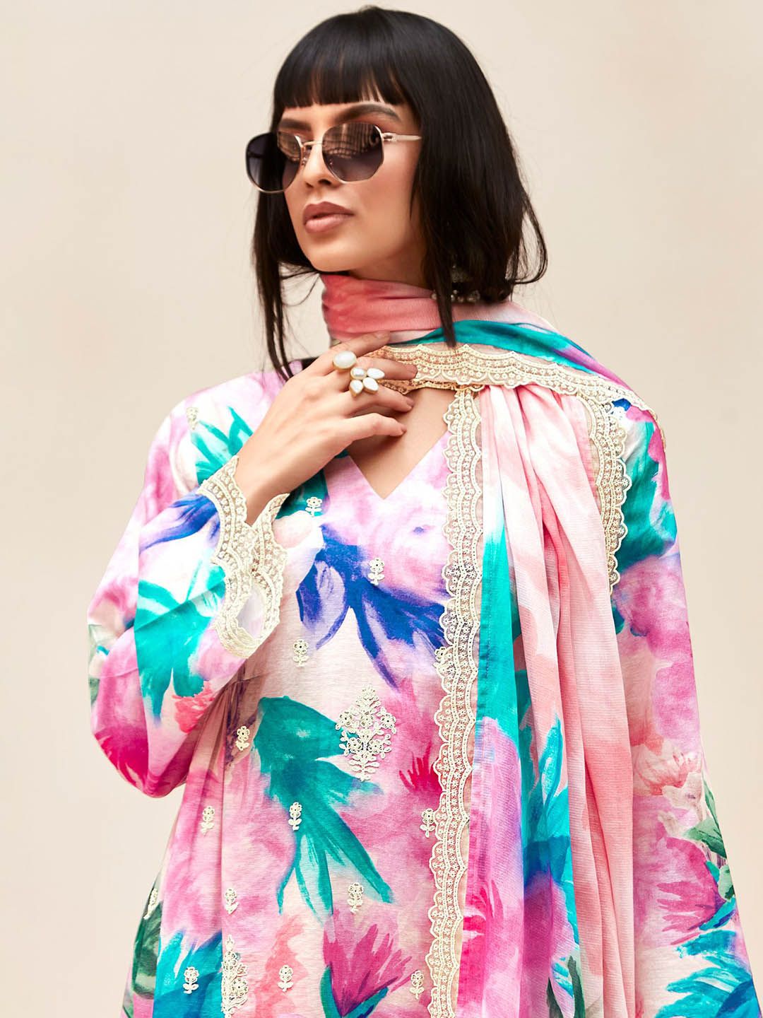 Indo Era Women Floral Embroidered Regular Thread Work Kurta with Trousers & With Dupatta