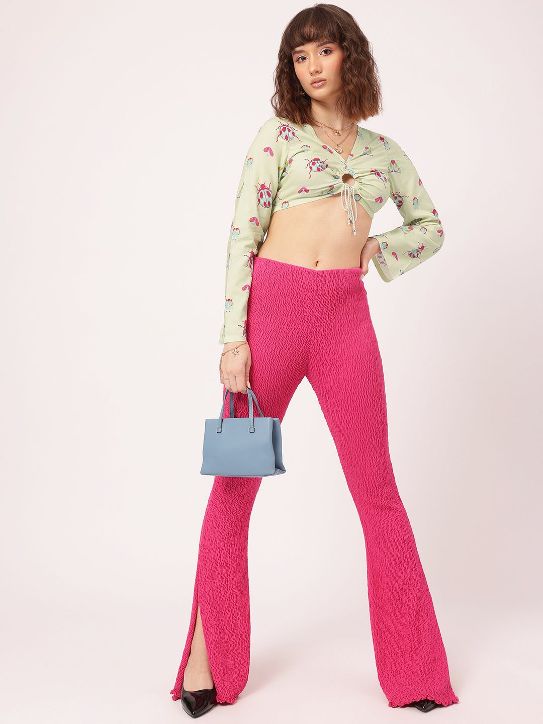 DressBerry Sunlit Florals Rivets Ruched Crop Top