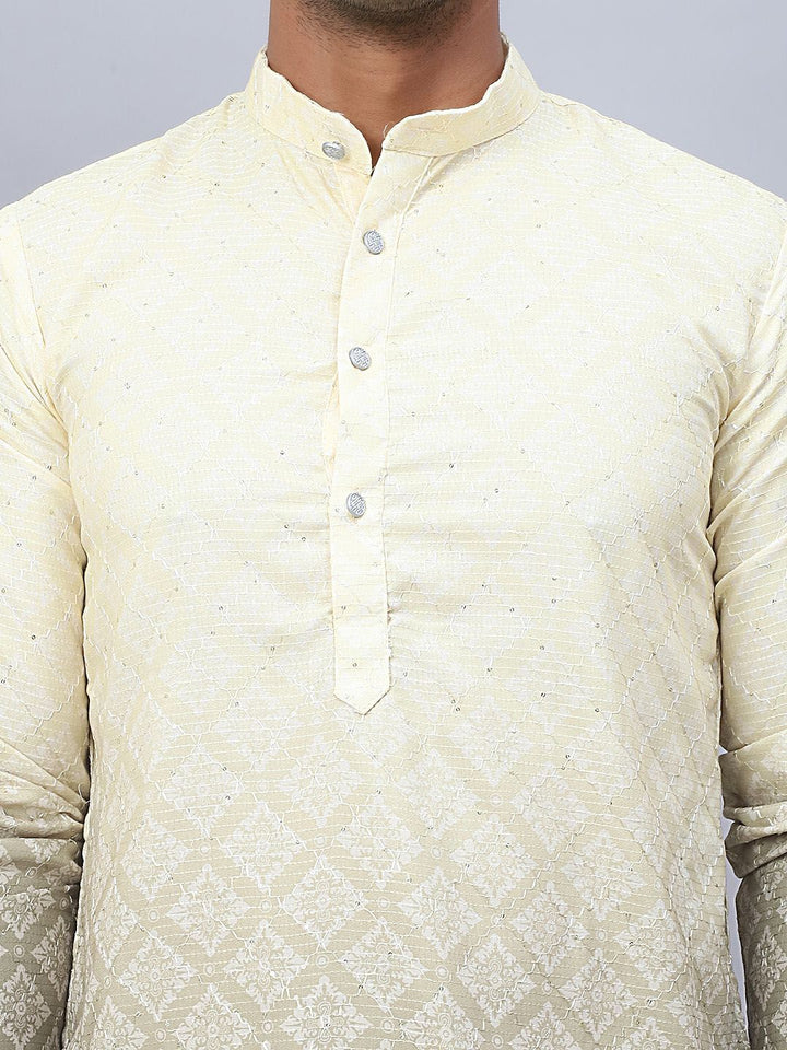 Jompers Floral Printed Mandarin Collar Sequins Ombre Straight Kurta