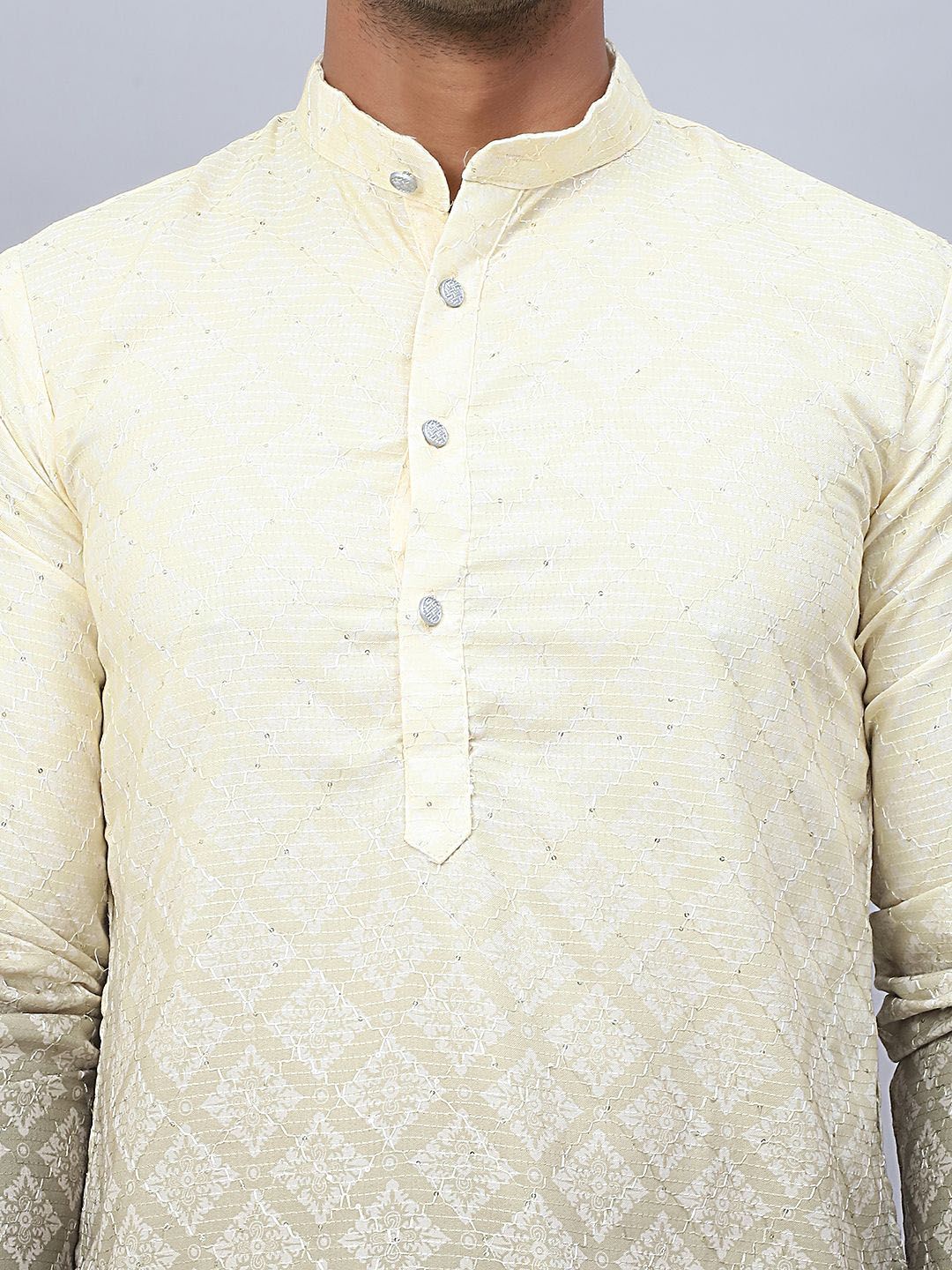 Jompers Floral Printed Mandarin Collar Sequins Ombre Straight Kurta