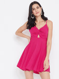Berrylush Women Fuchsia Pink Solid Fit and Flare Dress