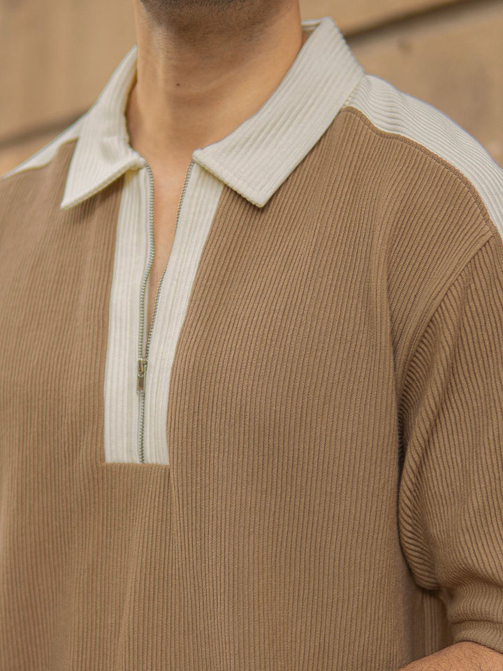 Powerlook Men Polo Collar Drop-Shoulder Sleeves Oversized T-shirt