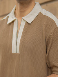 Powerlook Men Polo Collar Drop-Shoulder Sleeves Oversized T-shirt