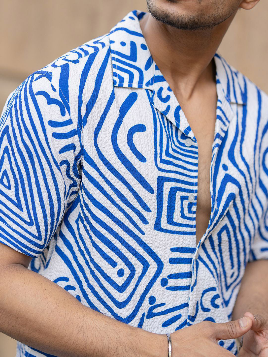 Powerlook Men Cuban Collar Abstract Printed Casual Shirt