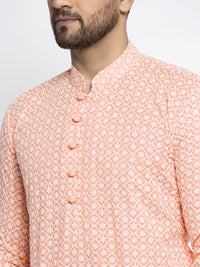 Jompers Men Orange Woven Design Straight Kurta