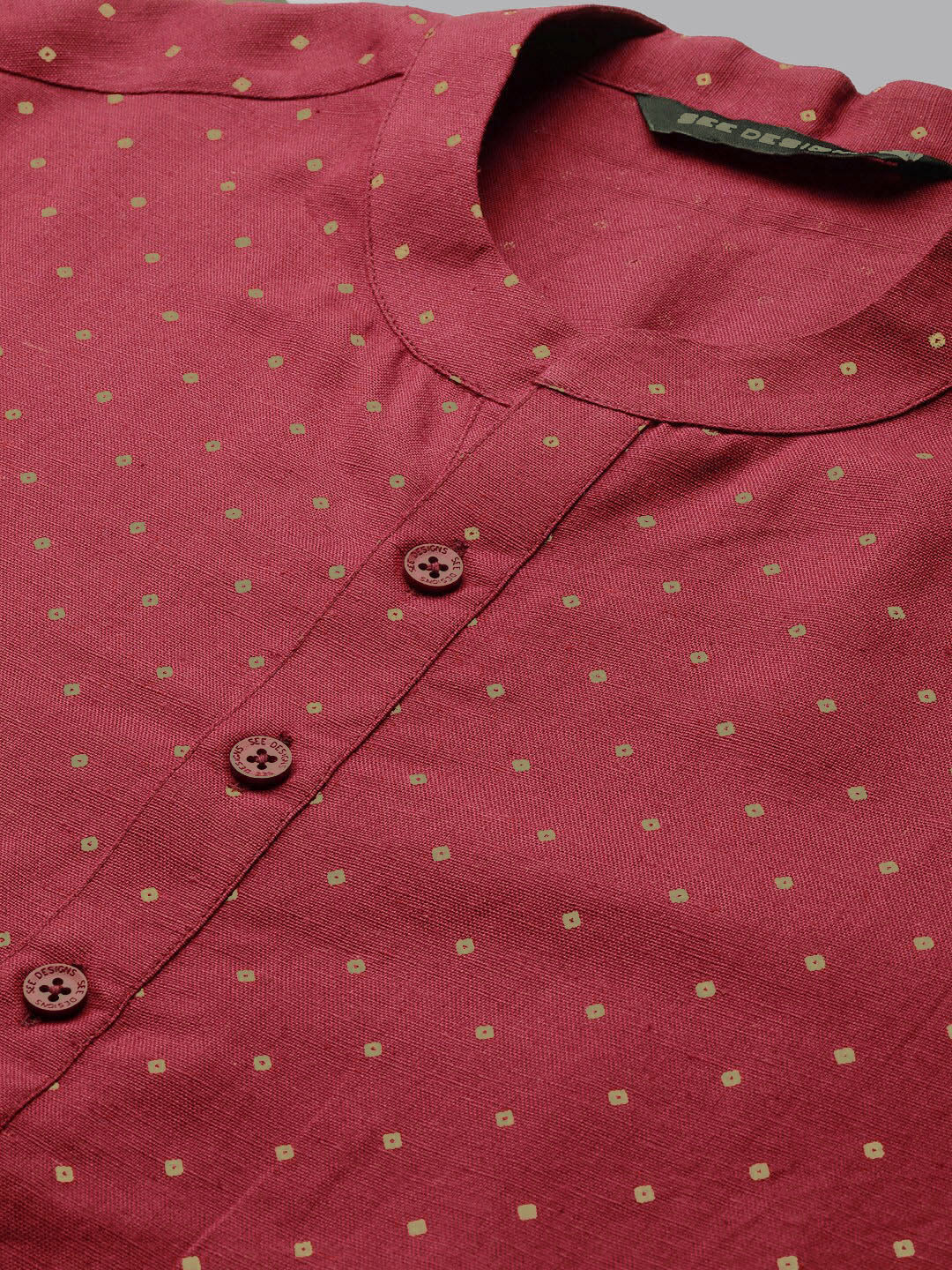 See Designs Bandhani Printed Band Collar Straight Kurta