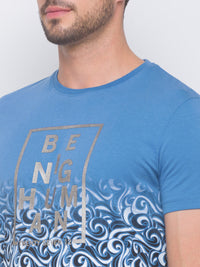 Being Human Men Blue Floral Printed Pure Cotton T-shirt