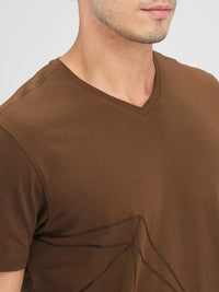 SPYKAR Men V-Neck Raw Edge Slim Fit T-shirt