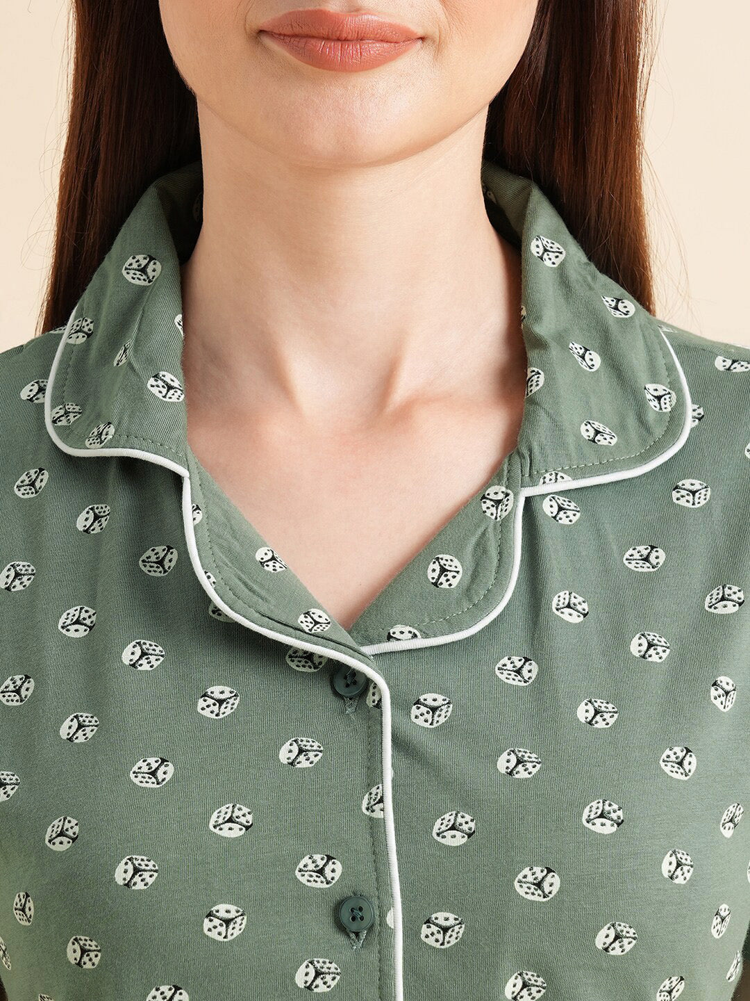 Sweet Dreams Green & White Conversational Printed Pure Cotton Night Suits