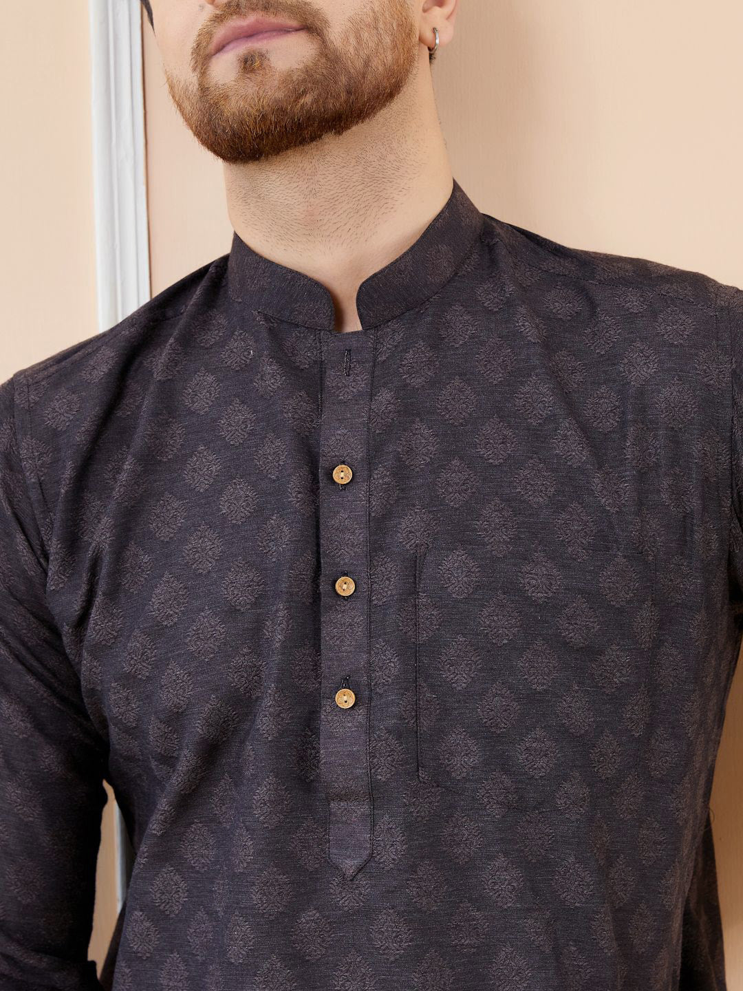 See Designs Ethnic Motifs Woven Design Long Sleeves Straight Kurta & Pyjama