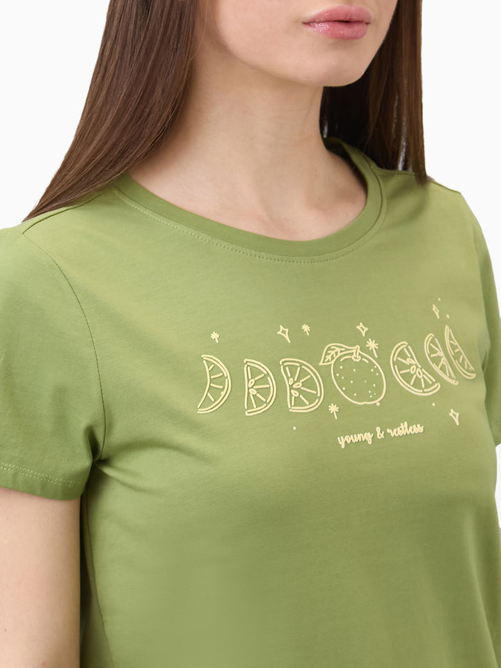 SPYKAR Women Regular Fit Graphic Printed Round Neck Cotton T-shirt