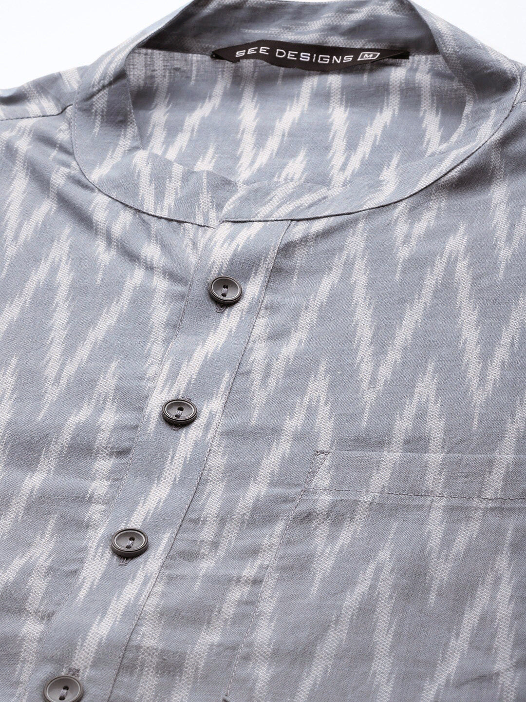 See Designs Men Grey Striped Kurta