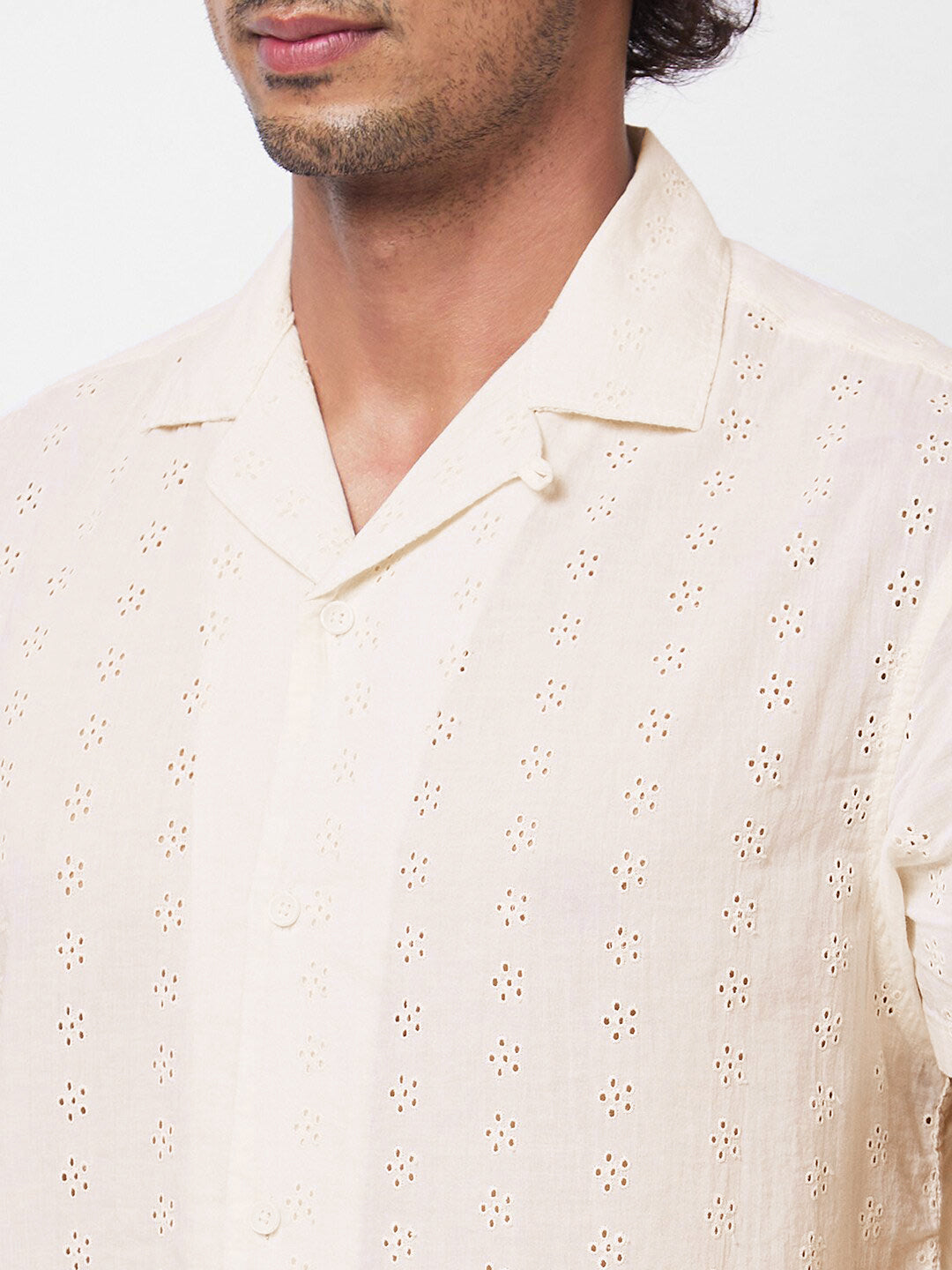 SPYKAR Self Design Cuban Collar Cotton Casual Shirt