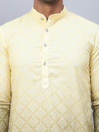 Jompers Ombre Printed Mandarin Collar Sequinned Straight Kurta With Pyjamas