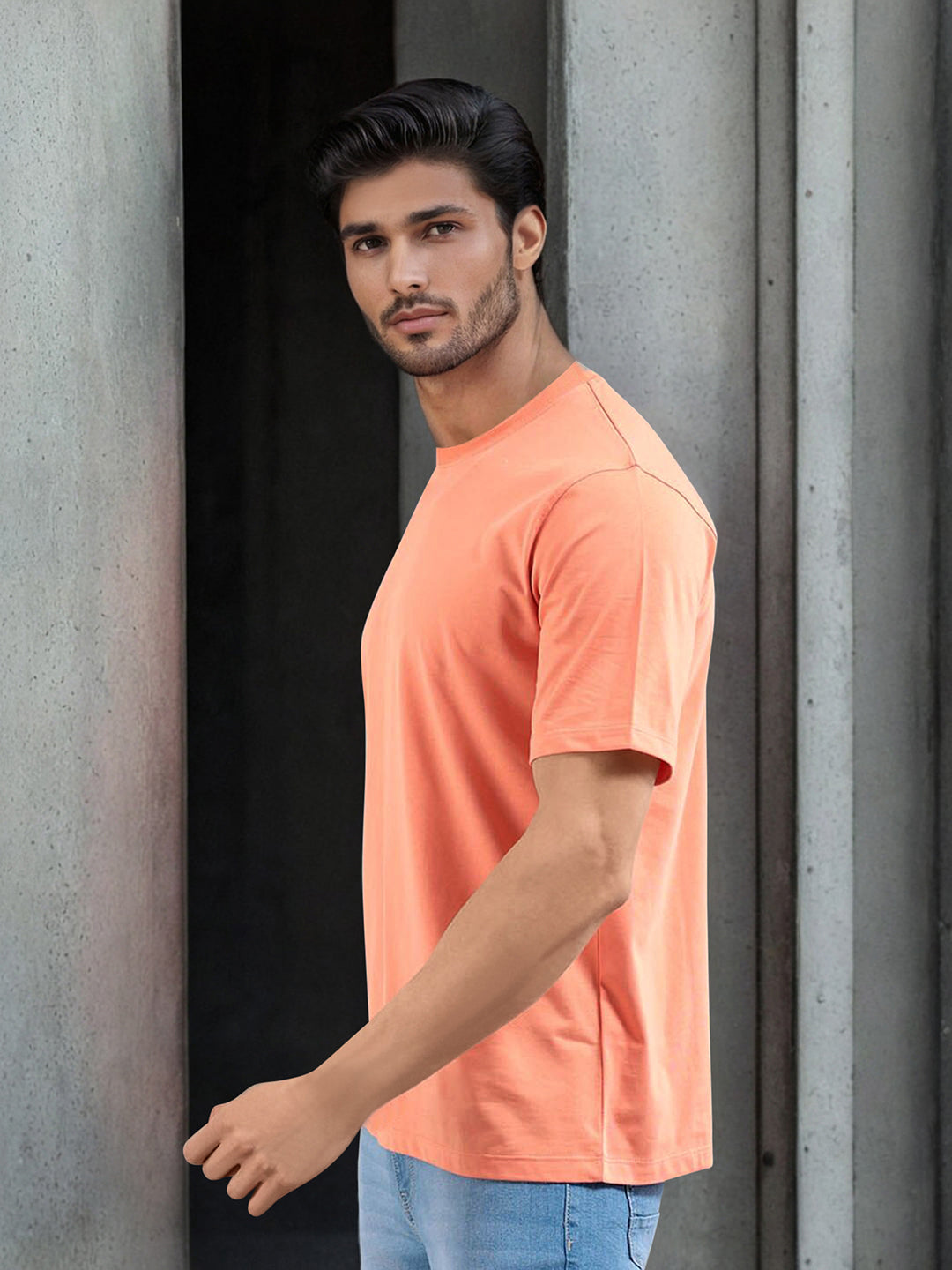 The Indian Garage Co Orange-Coloured Round Neck Short Sleeves Regular T-shirt