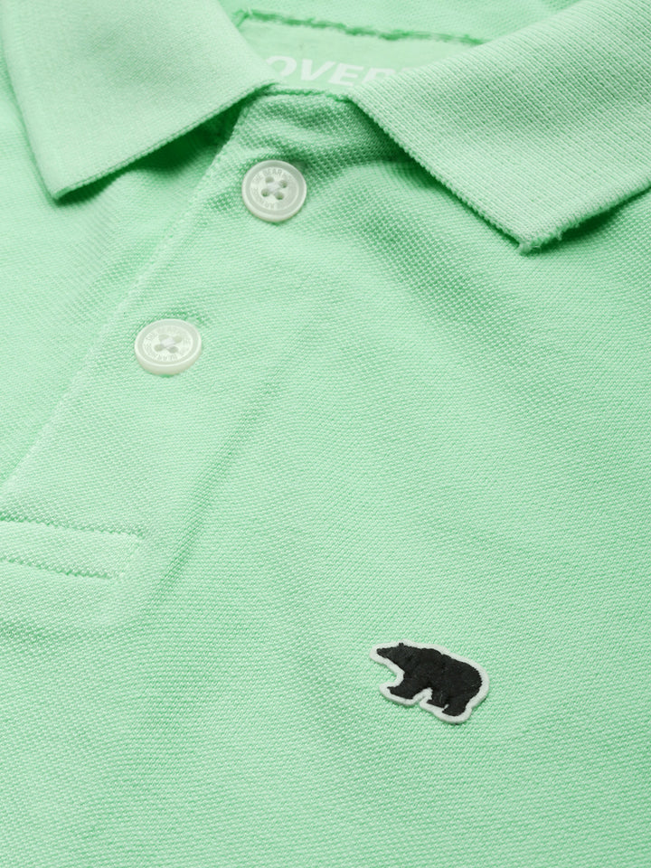 THE BEAR HOUSE Men Green Solid Polo Collar Pure Cotton T-shirt
