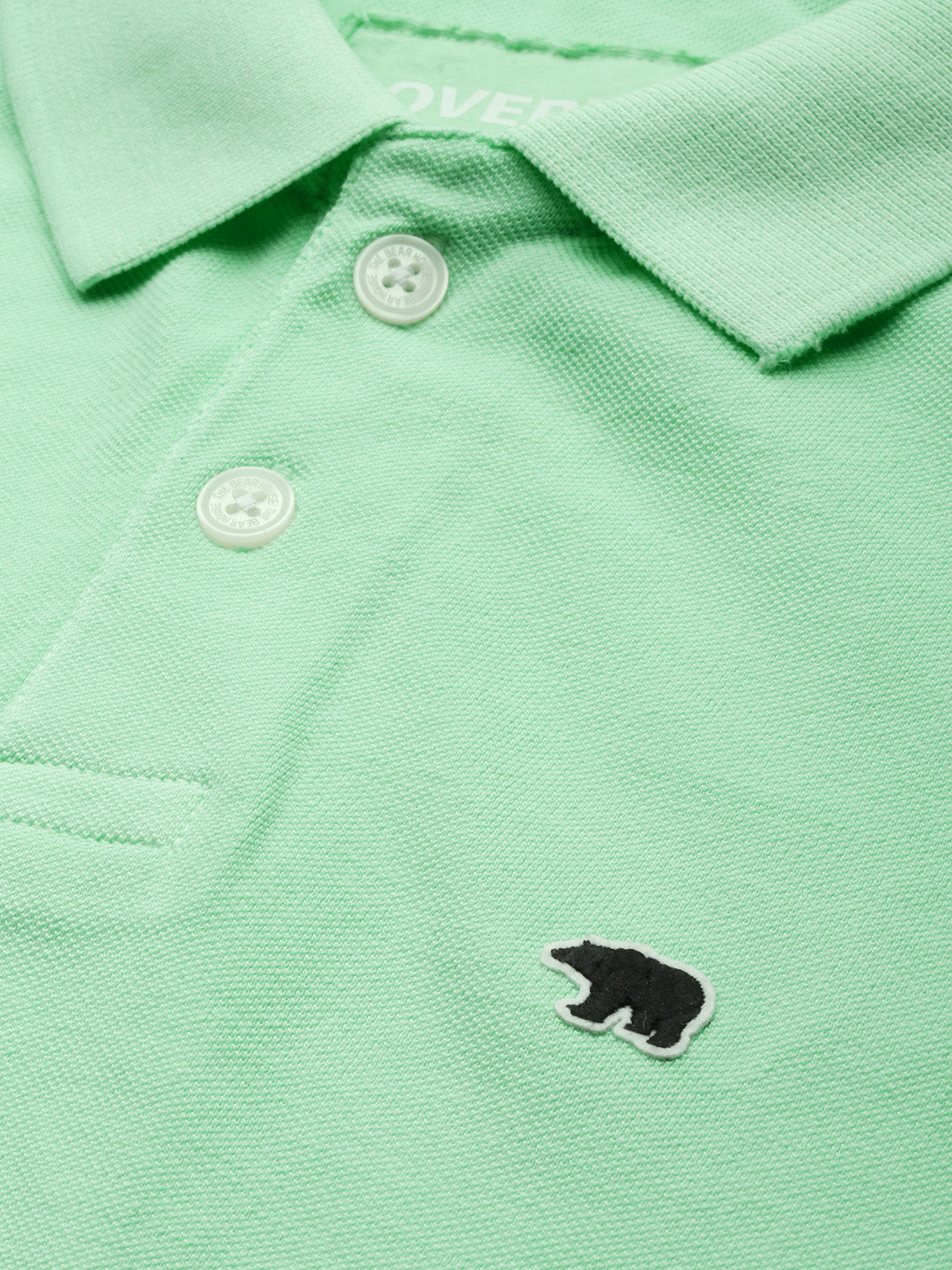 THE BEAR HOUSE Men Green Solid Polo Collar Pure Cotton T-shirt