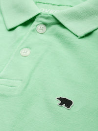 THE BEAR HOUSE Men Green Solid Polo Collar Pure Cotton T-shirt