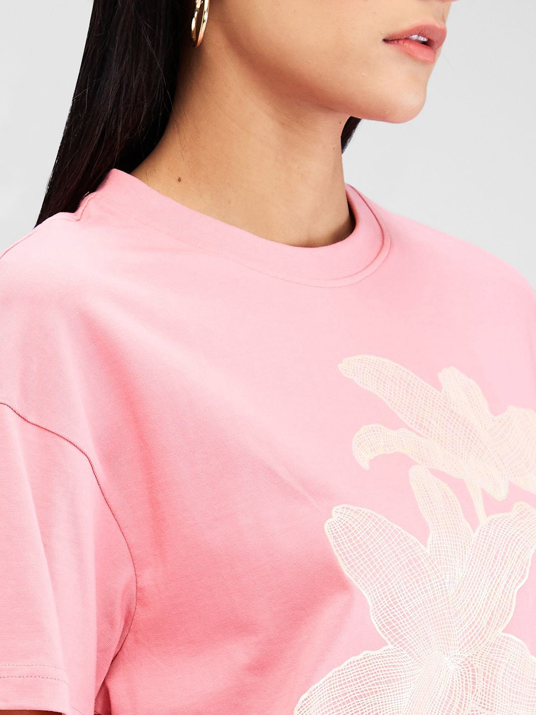 SPYKAR Women Floral Raw Edge Pure Cotton T-shirt