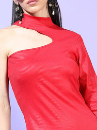 Tokyo Talkies Red Cutout One Shoulder Sheath Dress