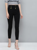 SASSAFRAS Women Black Solid High-Waist Treggings