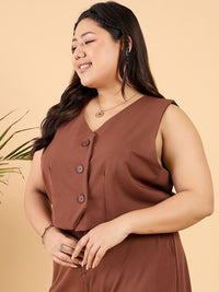 CURVY STREET Plus Size Brown V-Neck Waistcoat
