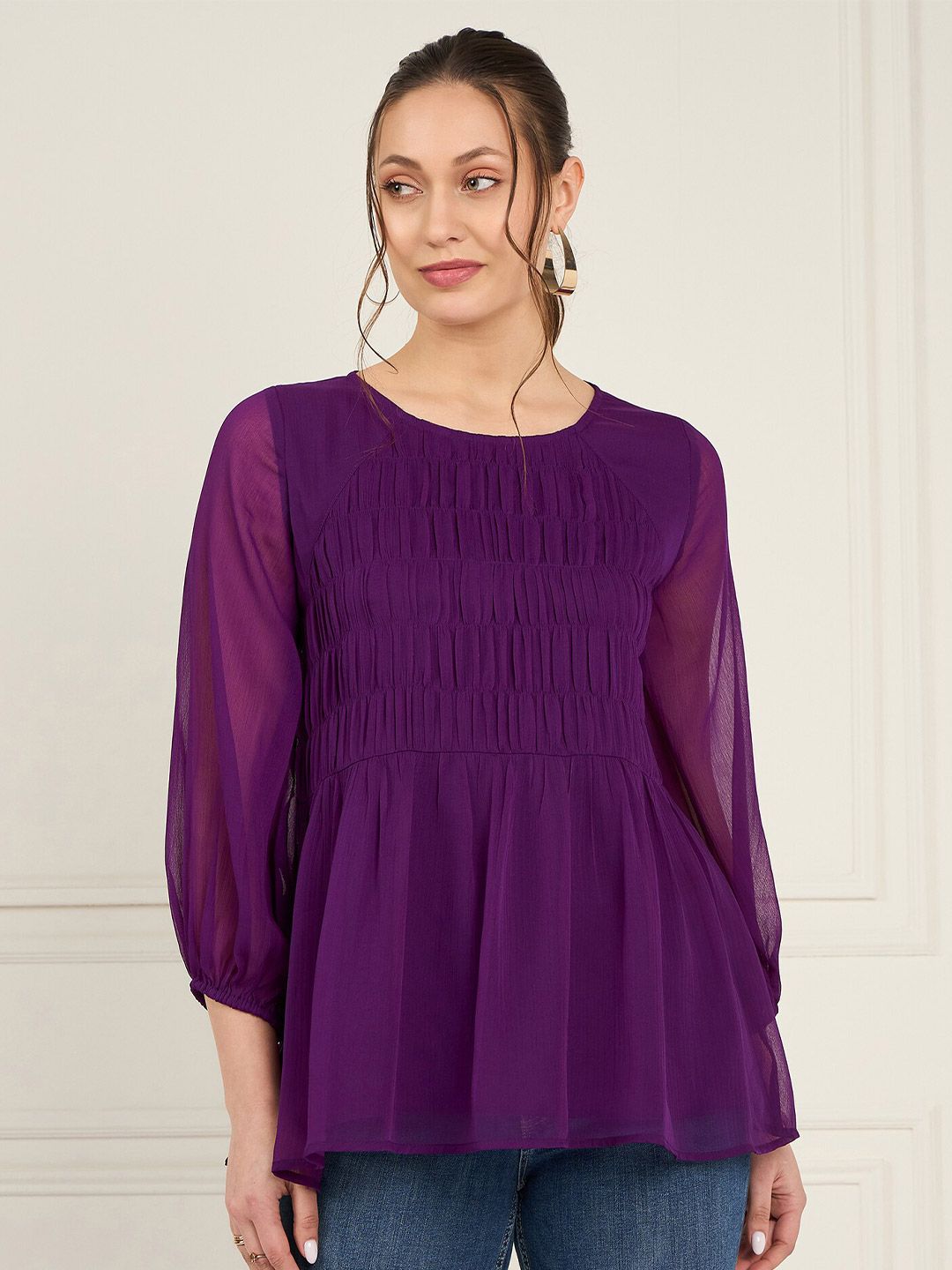 Antheaa Puff Sleeves Chiffon Top