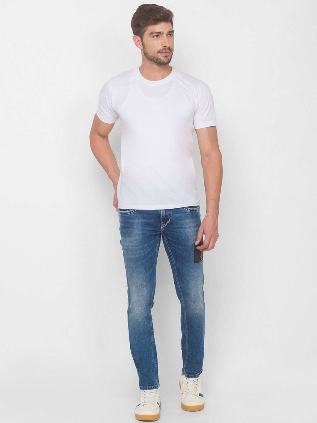 SPYKAR Men Blue Skinny Fit Low-Rise Heavy Fade Jeans
