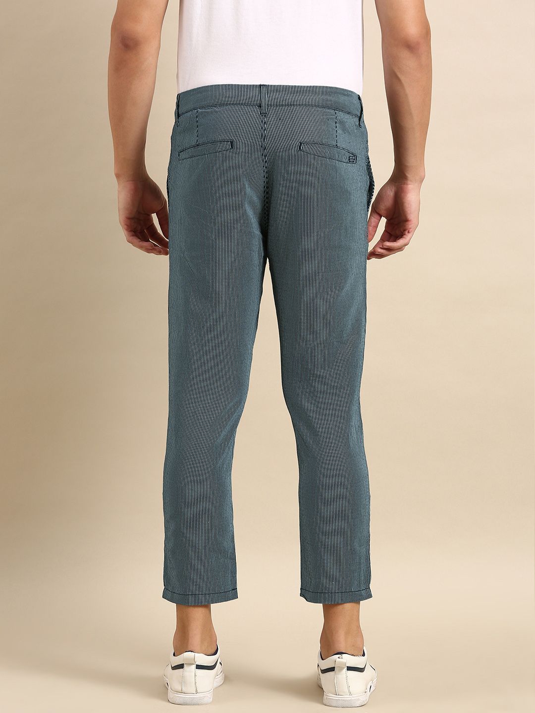 Being Human Men Cotton Linen Striped Chinos Trousers