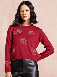 all about you Embroidered Acrylic Crop Pullover