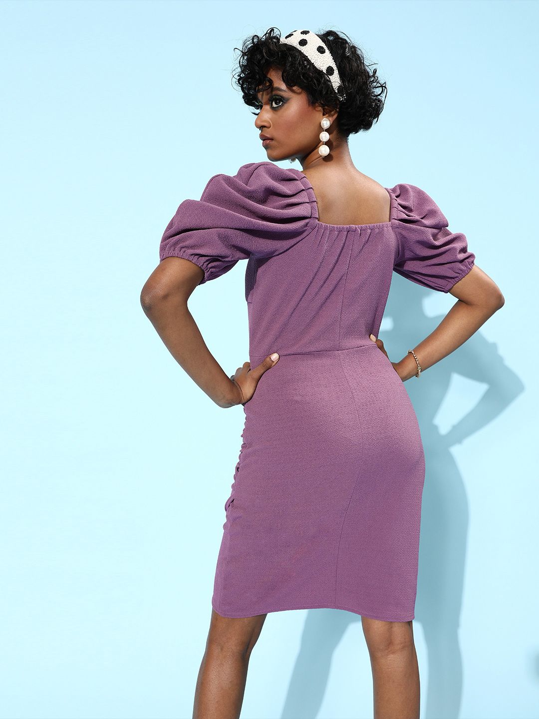 Athena Women Elegant Lavender Solid Sweetheart Neck Dress