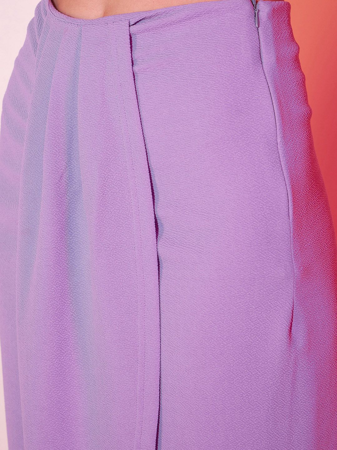 Berrylush Purple High Rise Pleated Tulip Midi Skirt