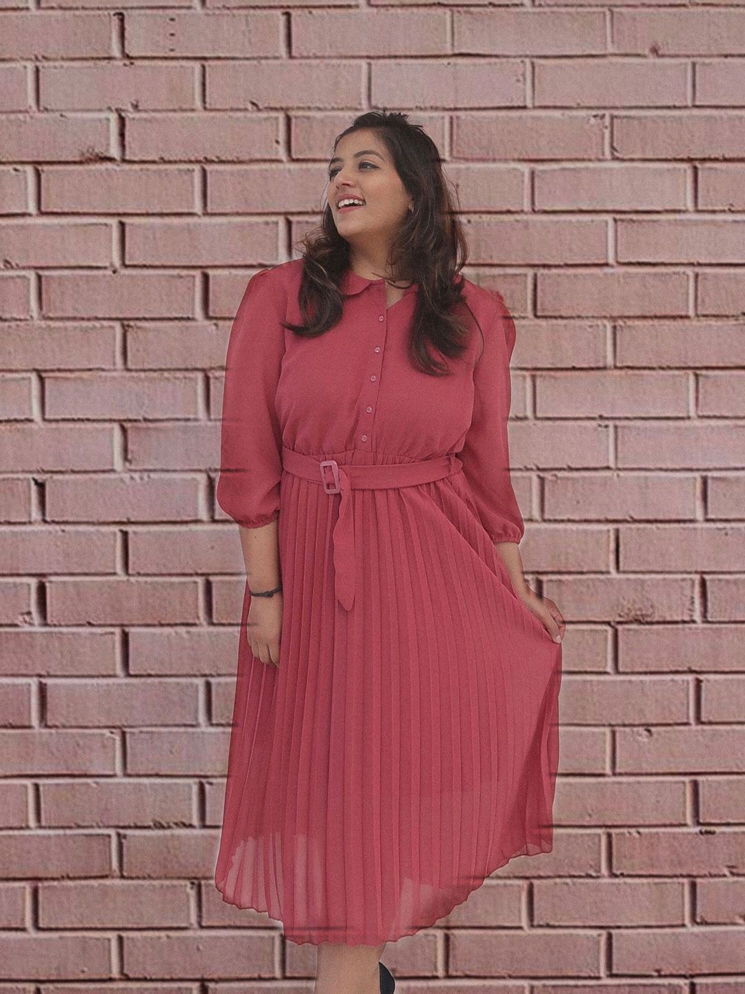 SASSAFRAS Rose Accordian Pleat A-Line Dress