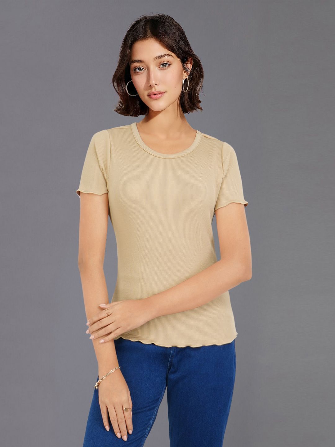DressBerry Solid Ribbed T-shirt