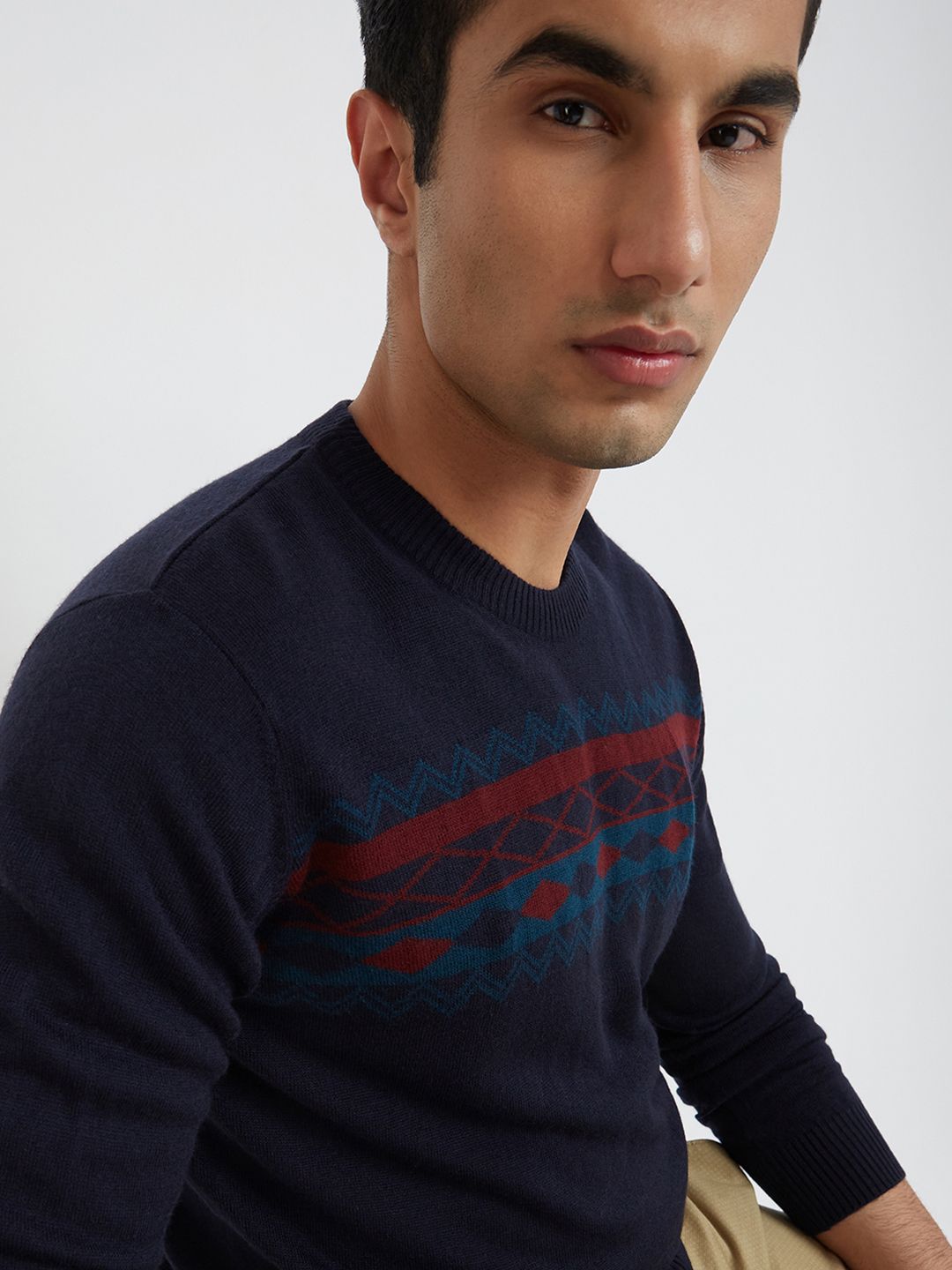 Raymond Men Navy Blue Printed Pullover