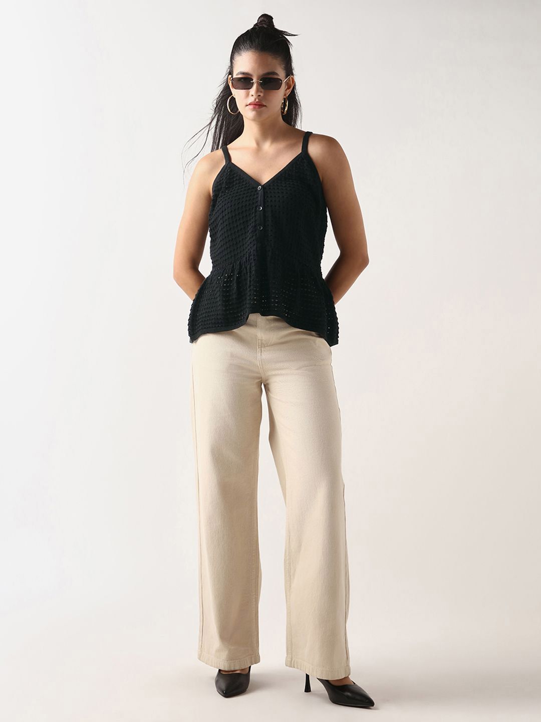 Bewakoof Black Flat Knit Short Top