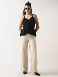 Bewakoof Black Flat Knit Short Top