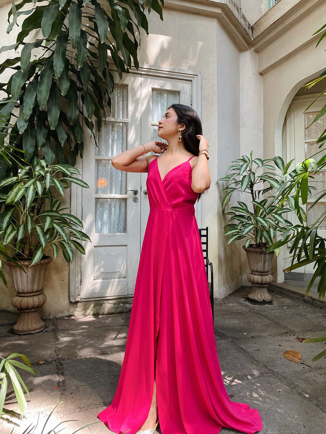 Berrylush Pink Partywear Western Style Maxi Gown