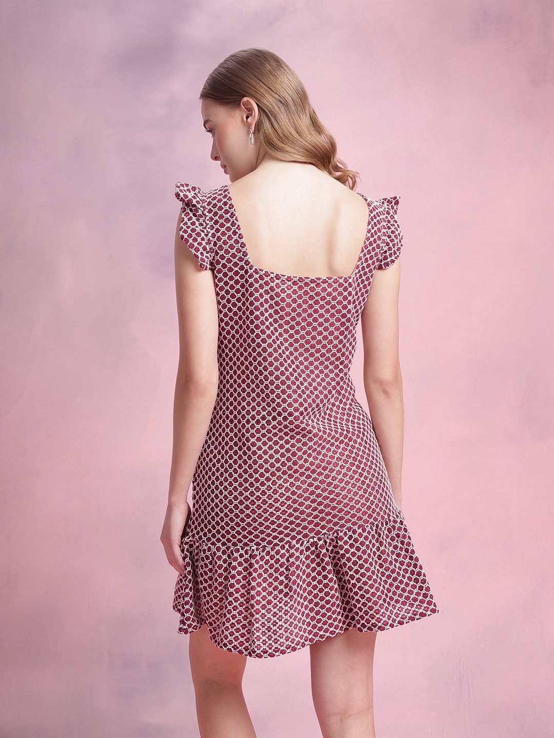 DressBerry Flutter Sleeve Crochet A-Line Mini Dress