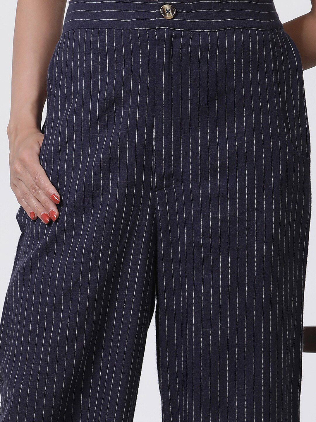 W Women Striped High-Rise Straight Fit Parallel Trouser