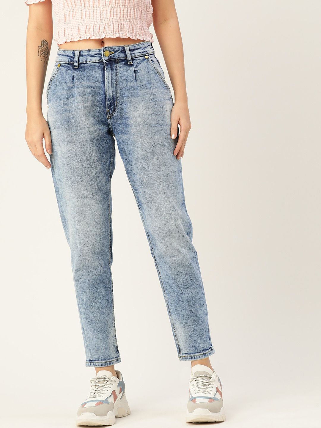 DressBerry Women Blue Heavy Fade Mom Fit Jeans