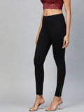 SASSAFRAS Women Black Slim Fit Solid Zip Hem Cropped Treggings