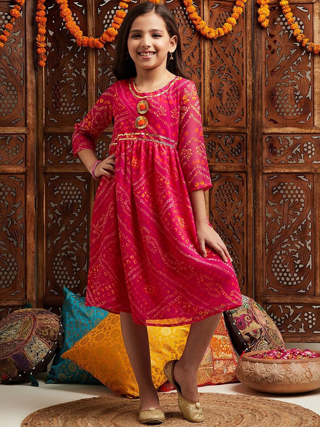 pspeaches Girls Printed Fit & Flare Georgette Ethnic Dress