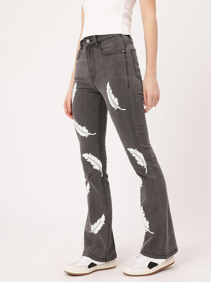 DressBerry Women Soft Touch Flared Fit Light Fade Printed Jeans