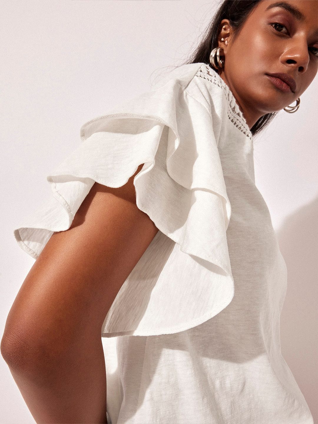 The Label Life Self Design Round Neck Extended Sleeves Cotton Regular Top