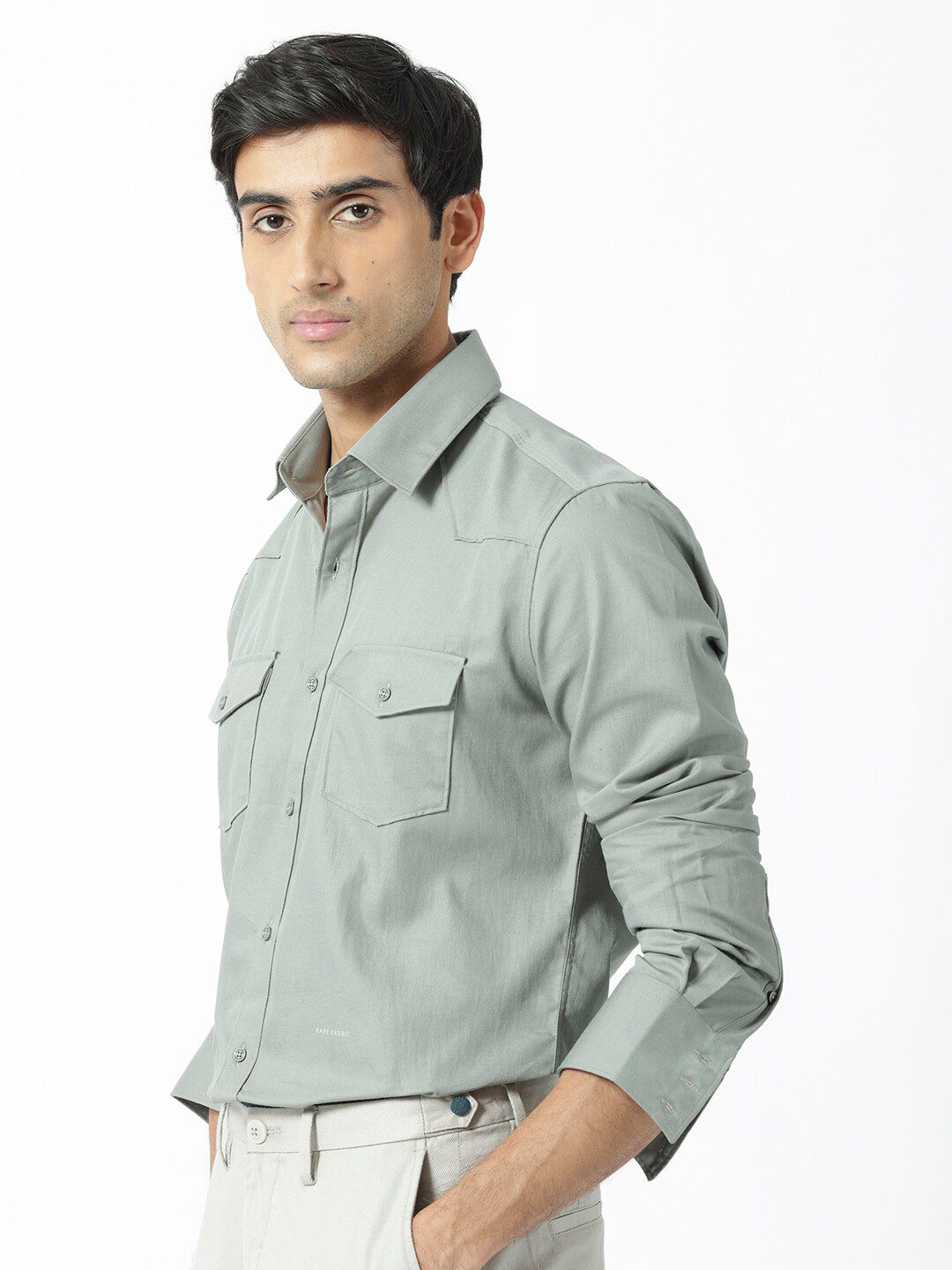 RARE RABBIT Men Belia Slim Fit Spread Collar Cotton Shirt